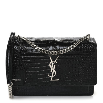 SAINT LAURENT Calfskin Crocodile Embossed Medium Monogram Sunset Black