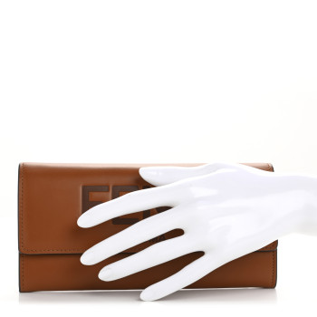 FENDI Vitello King Tamponato Logo Embossed Continental Wallet Cuoio