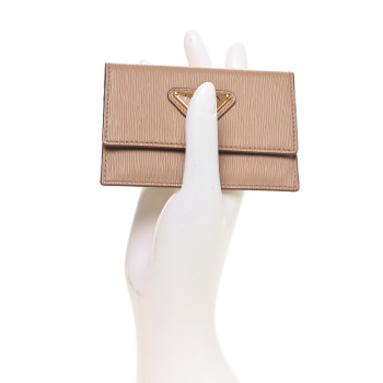 PRADA Vitello Move Triangle Logo Card Holder Cipria