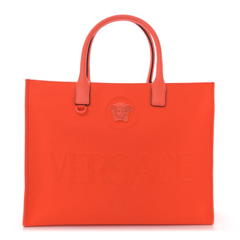 VERSACE Canvas Calfskin Large La Medusa Tote Bag Orange