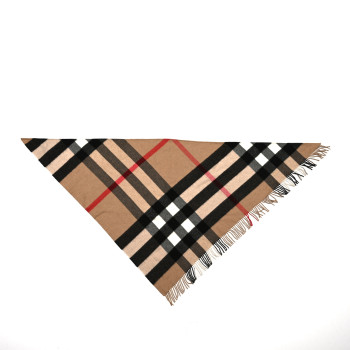BURBERRY Cashmere Half Mega Check Bandana Scarf Camel