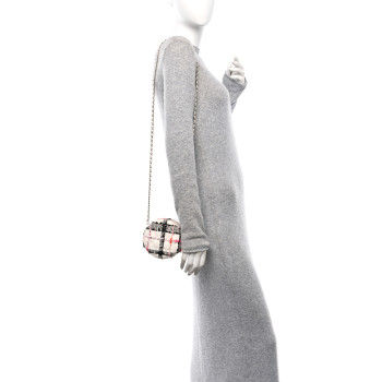 CHANEL Tweed Quilted Round Clutch With Chain Black White Multicolor