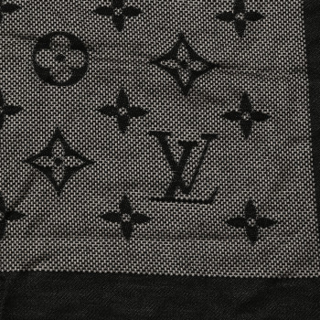 LOUIS VUITTON Wool Silk Monogram Neo Natte Shawl Black