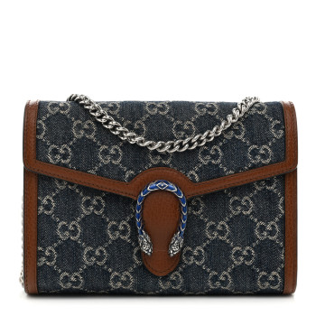 GUCCI New Denim GG Monogram Dollar Calfskin Enamel Mini Dionysus Chain Wallet Blue Tea Cuir Epilog Electric Blue