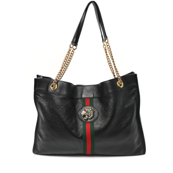 GUCCI Calfskin Maxi Rajah Chain Tote Black