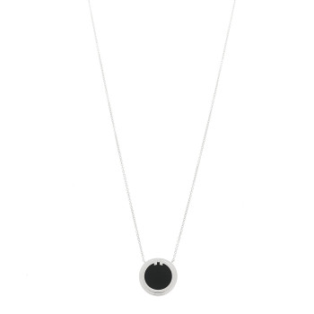 TIFFANY 18K White Gold Black Onyx 16mm T Circle Pendant Necklace