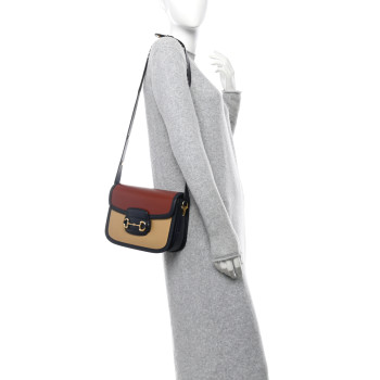 GUCCI Azalea Calfskin Tri-Color Horsebit 1955 Shoulder Bag New Cherry Red Sun Oil Blue