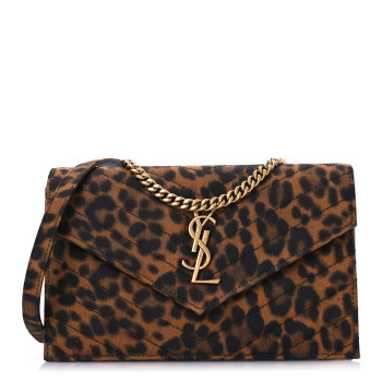 SAINT LAURENT Canvas Matelasse Chevron Monogram Envelope Chain Wallet Leopard