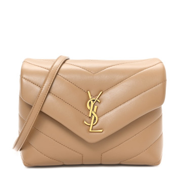 SAINT LAURENT Calfskin Y Quilted Monogram Toy Loulou Crossbody Bag Natural Tan