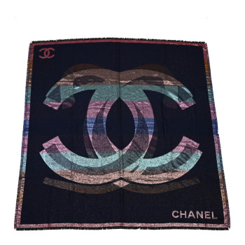 CHANEL Cashmere Silk Blend Metallic CC Scarf Multicolor