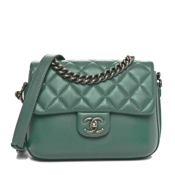 CHANEL Calfskin Quilted Medium Rock My Shoulder Flap Green