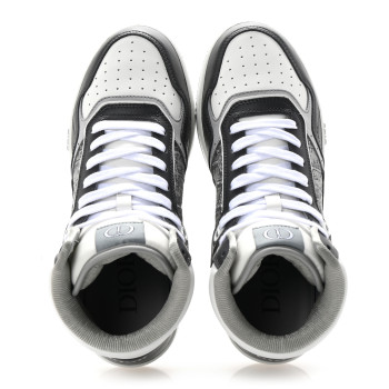 CHRISTIAN DIOR Smooth Calfskin Jacquard Oblique Mens B27 High Top Sneakers 40 Grey
