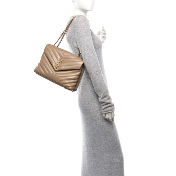 SAINT LAURENT Calfskin Y Quilted Monogram Medium Loulou Chain Satchel Dark Latte