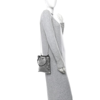 PRADA Satin Crystal Metal Triangle Logo Chain Crossbody Handbag Cristal