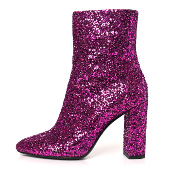 SAINT LAURENT Glitter Lou 95 Zip Bootie 38.5 Pink