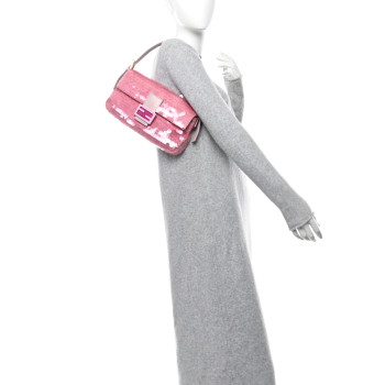 FENDI Satin Sequin Paillettes Bilics Lustre Snakeskin Medium Baguette 1997 Lavanda Glicine