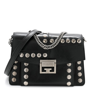 GIVENCHY Studded Crinkled Patent Goatskin Small GV3 Shoulder Bag Black