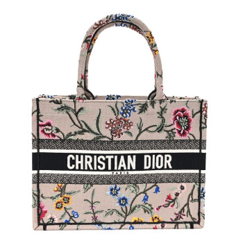 CHRISTIAN DIOR Canvas Embroidered Petites Fleurs Medium Book Tote Rose Multicolor