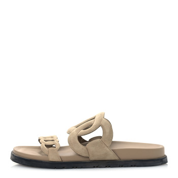 HERMES Suede Goatskin Extra Sandals 39 Beige Argile