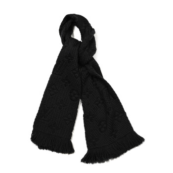 LOUIS VUITTON Wool Silk Logomania Scarf Charcoal