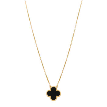 VAN CLEEF & ARPELS 18K Yellow Gold Black Onyx Vintage Alhambra Pendant Necklace