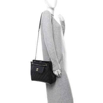 CHANEL Caviar Quilted In Out Flap Shopping Tote Black