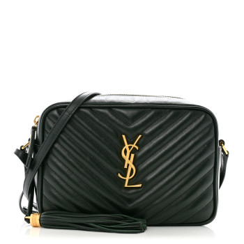 SAINT LAURENT Calfskin Matelasse Monogram Lou Camera Bag Vert Fonce