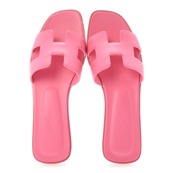 HERMES Box Calfskin Oran Sandals 37.5 Rose Petale