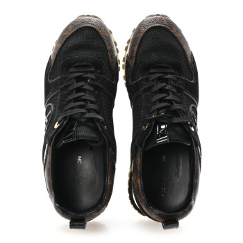LOUIS VUITTON Suede Monogram Run Away Sneakers 36 Black