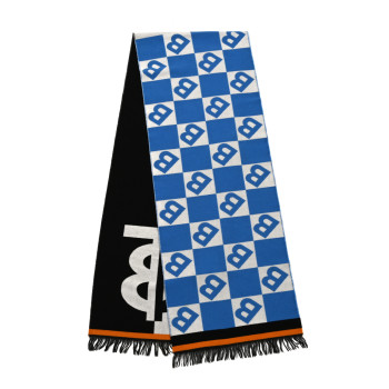 BURBERRY Wool Silk Monogram TB Reversible Fringe Scarf Azure Blue