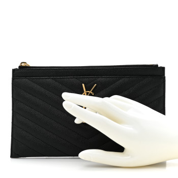 SAINT LAURENT Grain De Poudre Chevron Monogram Bill Pouch Black
