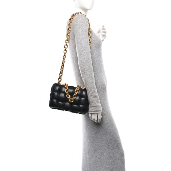 BOTTEGA VENETA Lambskin Maxi Intreccio Padded Chain Cassette Crossbody Bag Black