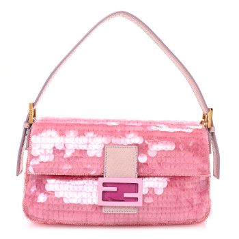 FENDI Satin Sequin Paillettes Bilics Lustre Snakeskin Medium Baguette 1997 Lavanda Glicine