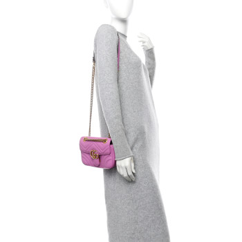 GUCCI Calfskin Matelasse Mini GG Marmont Shoulder Bag Candy Mousse