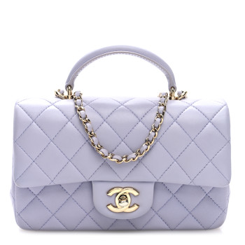 CHANEL Lambskin Quilted Mini Top Handle Rectangular Flap Light Purple