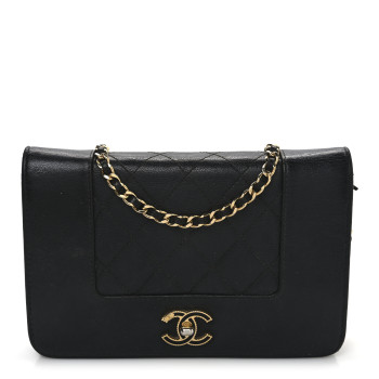CHANEL Sheepskin Quilted Mini Vintage Mademoiselle Wallet On Chain WOC Black
