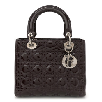 CHRISTIAN DIOR Patent Cannage Medium Lady Dior Burgundy Red