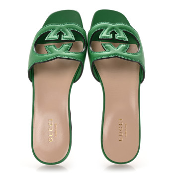 GUCCI Cosmos Softy Calfskin Interlocking G Cut Out Slide Sandals 35 New Shamarock