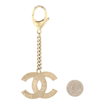 CHANEL Metal Quilted CC Bag Charm Gold Pearly White
