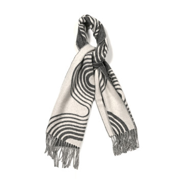 HERMES Cashmere Casaque Vague Muffler Gris Flanelle Ivoire