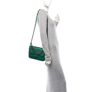 CHANEL Calfskin Quilted Medium Rock My Shoulder Flap Green