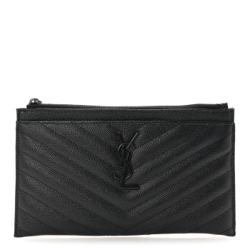 SAINT LAURENT Grain De Poudre Chevron Monogram Monochrome Bill Pouch Black