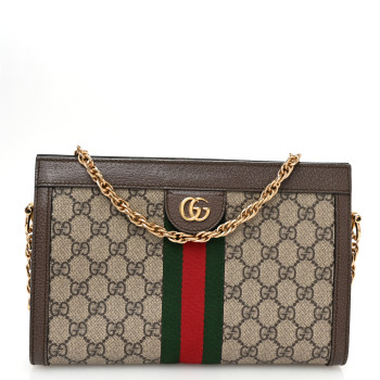 GUCCI GG Supreme Monogram Web Small Ophidia Chain Shoulder Bag Brown