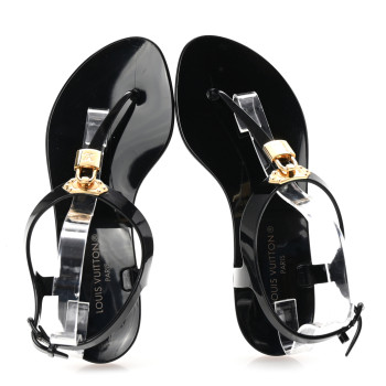 LOUIS VUITTON Rubber Bikini Thong Flat Sandals 38 Black