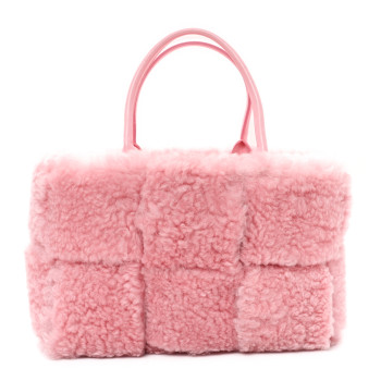 BOTTEGA VENETA Shearling Small Intrecciato Arco Tote Popsicle