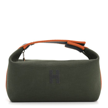 HERMES Canvas Small Bride-A-Brac Pouch Vert Foret