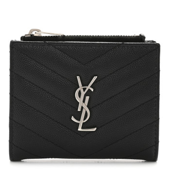 SAINT LAURENT Grain De Poudre Matelasse Chevron Monogram Zipped Card Case Black