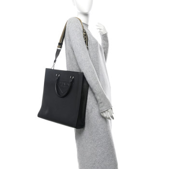 PRADA Saffiano Cuir Triangle Logo Embossed Vertical Tote Black