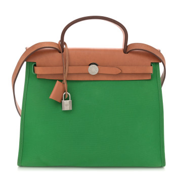 HERMES Vache Hunter Toile Herbag Zip 31 PM Bambou Natural