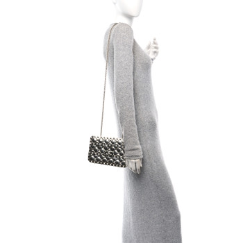 VALENTINO GARAVANI Metallic Patent Quilted Small Rockstud Spike Shoulder Bag Silver